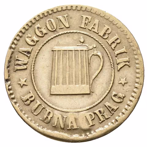Praha - Wagon Fabrik Bubna, známka na 1/2 mázu piva. Ms 19 mm
