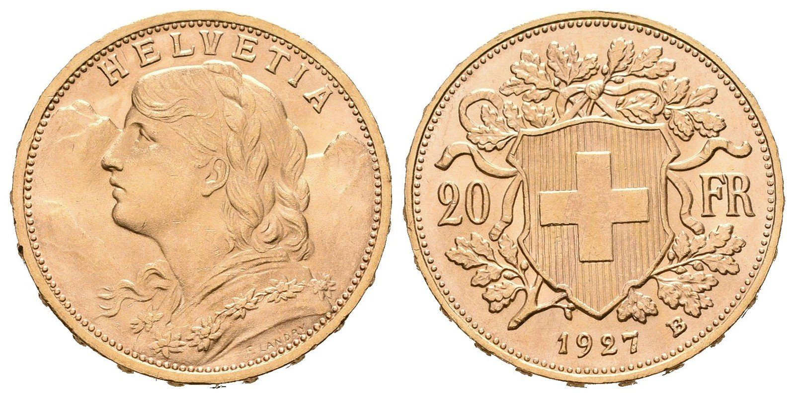 Švýcarsko, 20 Frank 1927 B