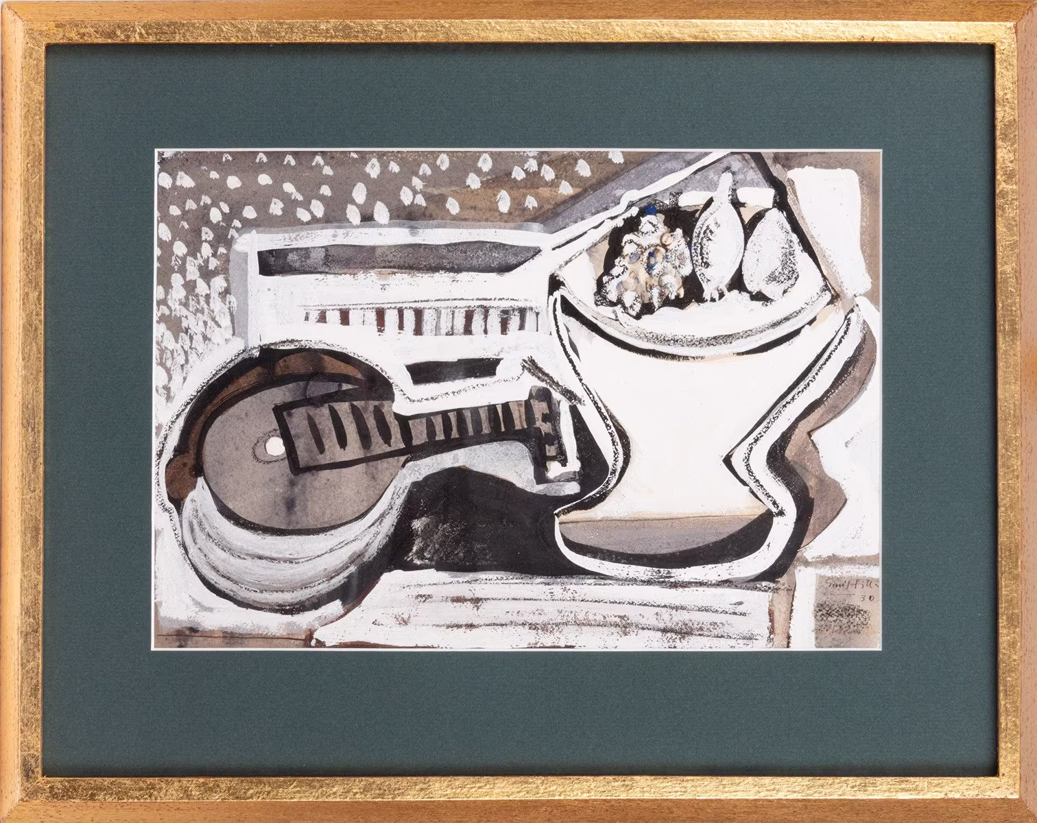 Emil Filla: Emil Filla (1882 - 1953) - Zátiší s mandolínou a mísou ovoce, 1930