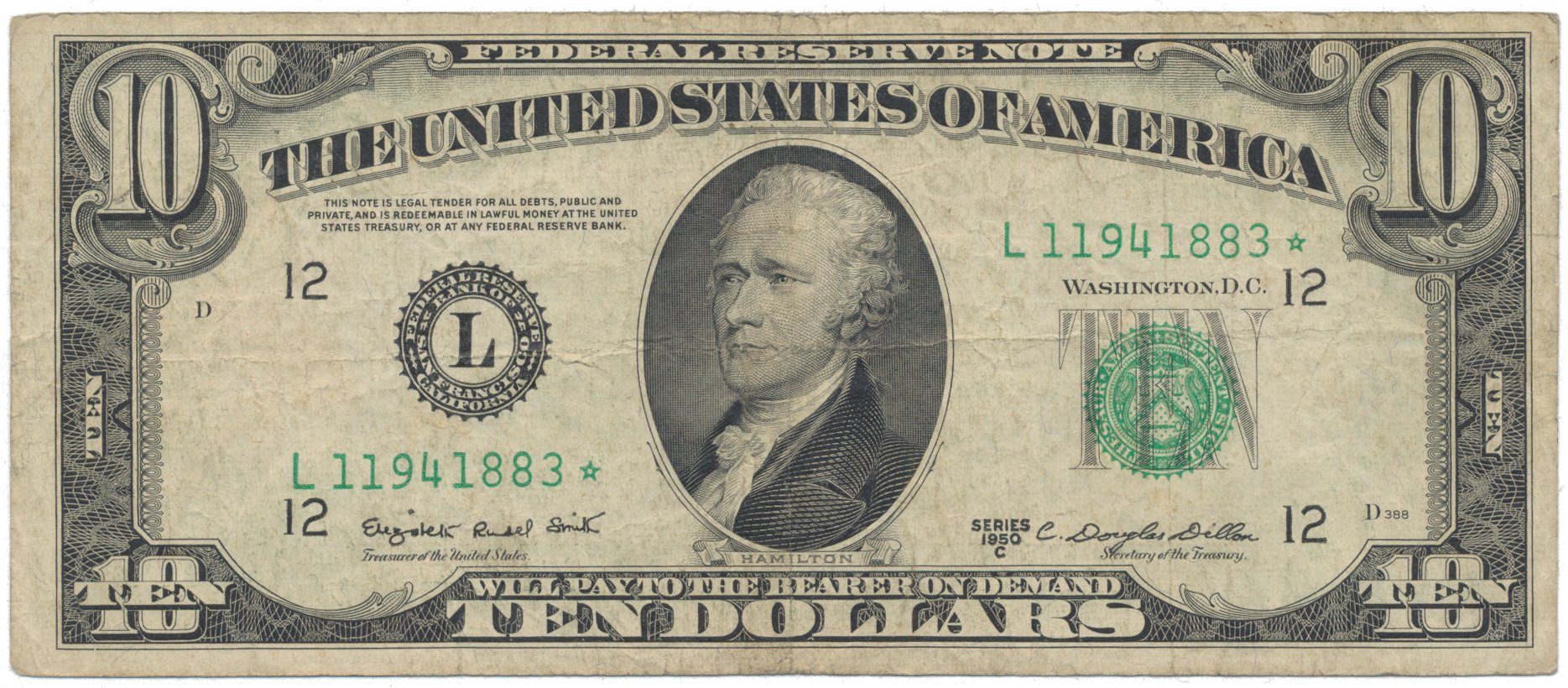 USA, 10 Dollars 1950C, náhradní série *, Pick.439cr