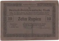 Německá Východní Afrika, 10 Rupien 1. 10. 1915, R.912a, varianta číslovače