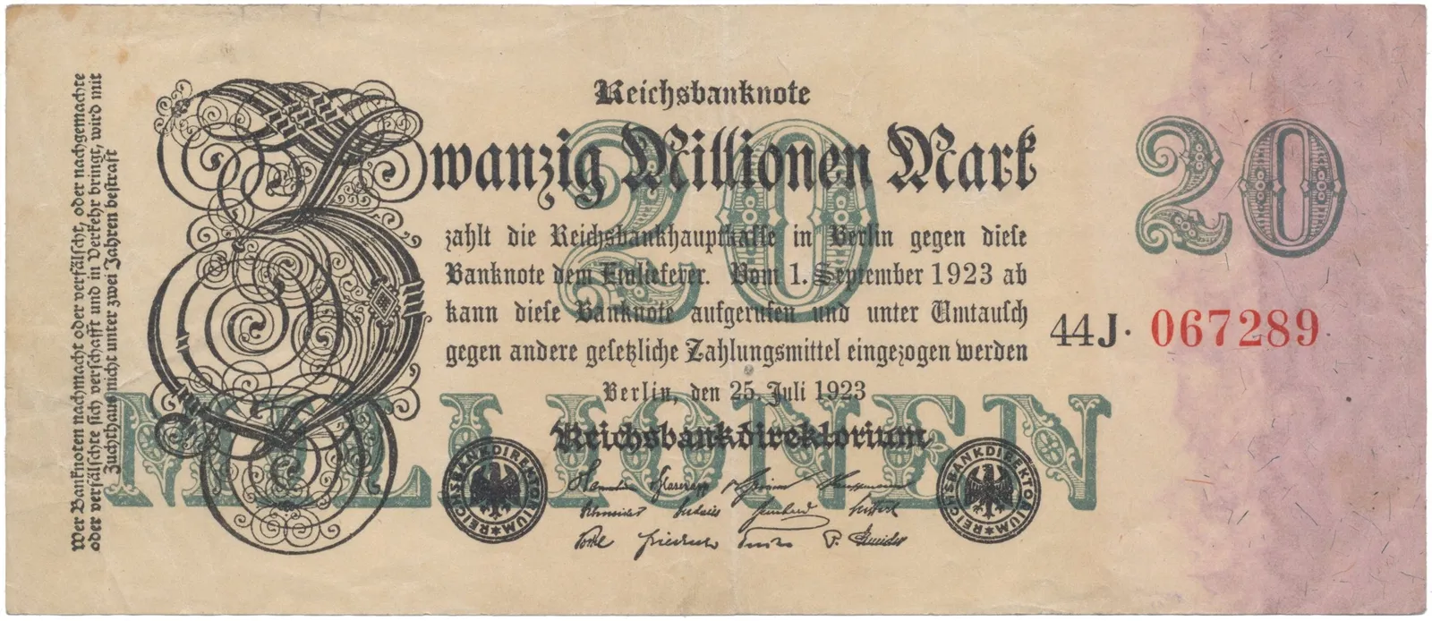 Německo, 20 Millionen Mark 1923, Ro.96c