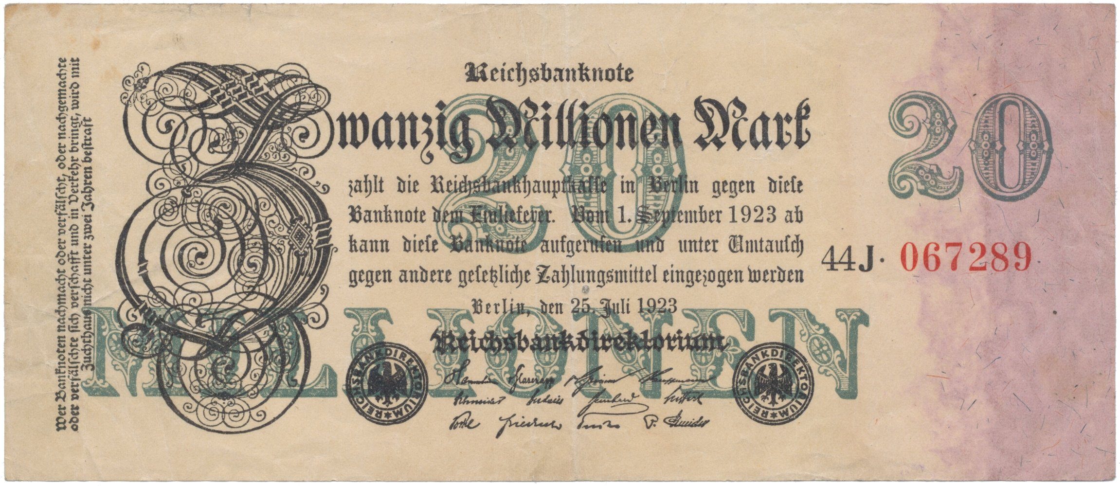 Německo, 20 Millionen Mark 1923, Ro.96c