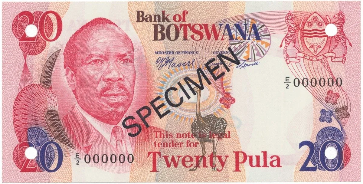 Botswana, 20 Pula (1979), anulát - SPECIMEN, P.5s2
