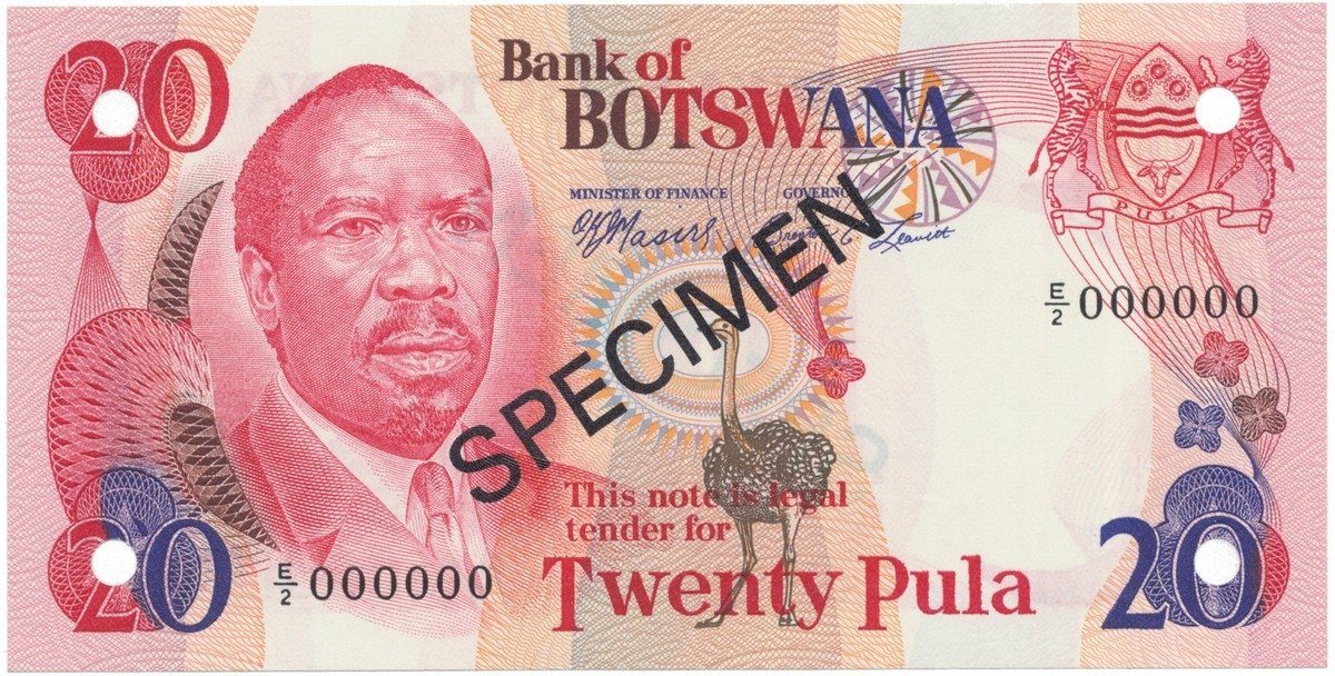 Botswana, 20 Pula (1979), anulát - SPECIMEN, P.5s2