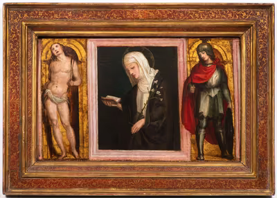 Florentine master, first half of the 16th century. -  St Catherine of Siena between St Sebastian and a soldier saint (St Demetrios?)