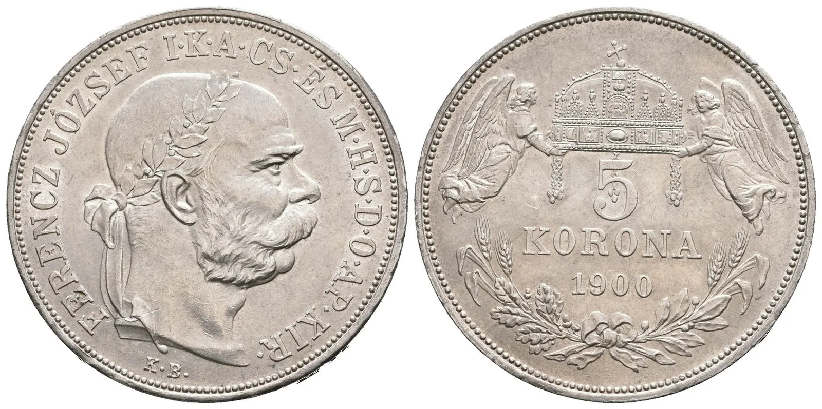 5 Koruna 1900 KB, luxusní zachovalost, matný lesk, krásná patina, — 1