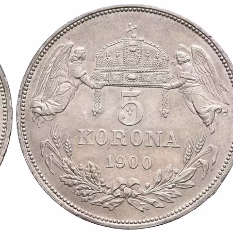 5 Koruna 1900 KB, luxusní zachovalost, matný lesk, krásná patina,
