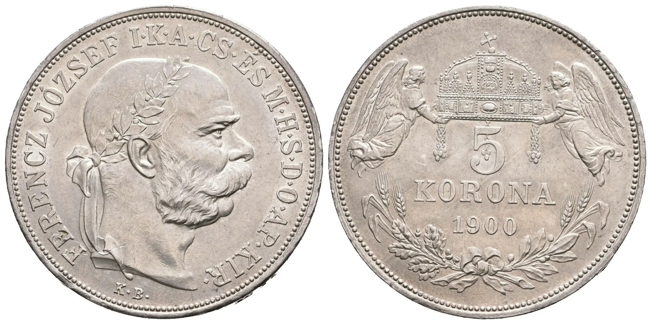 5 Koruna 1900 KB, luxusní zachovalost, matný lesk, krásná patina, — 1