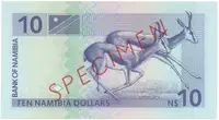 Namíbie, 10 Namibia Dollars (1993), bankovní vzor, S 0000000, P.1s - fotografie 2