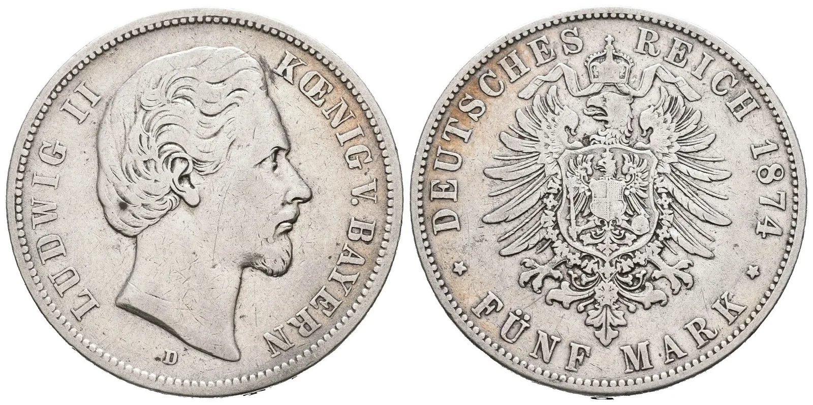 Bavorsko, 5 Marka 1874 D