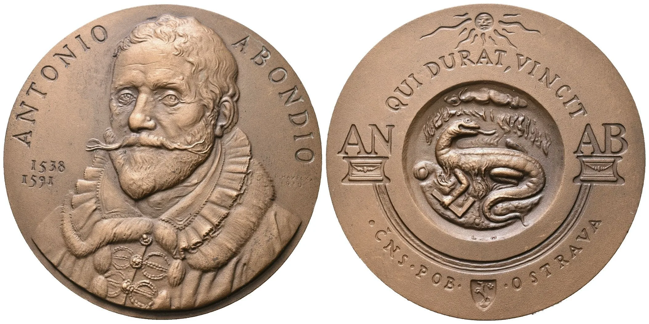 AE Medaile 1980 - Antonio Abondio, ČNS Ostrava. Bronz 69 mm — 1
