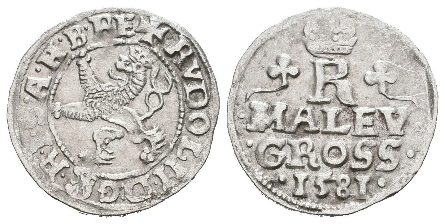 Malý groš 1581, Praha-Gebhart, HN.8a (opis 6b), velká koruna, — 1