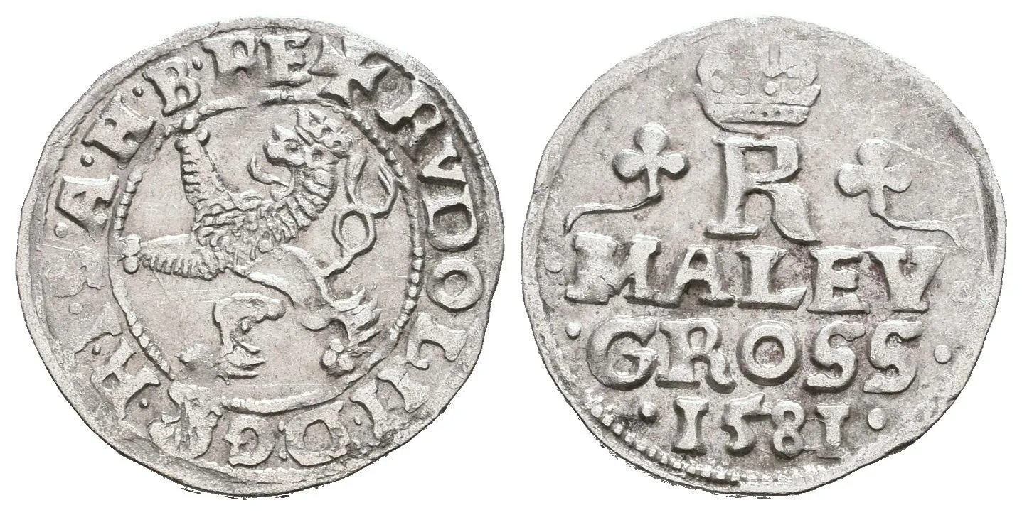 Malý groš 1581, Praha-Gebhart, HN.8a (opis 6b), velká koruna, — 1