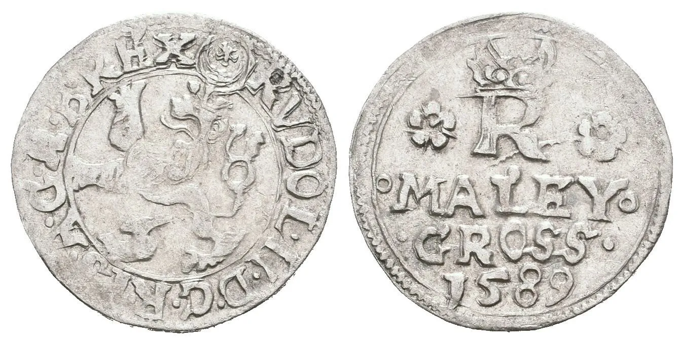 Malý groš 1589, Jáchymov-Hofmann, HN.8a (opis 7c), patina, rysky — 1