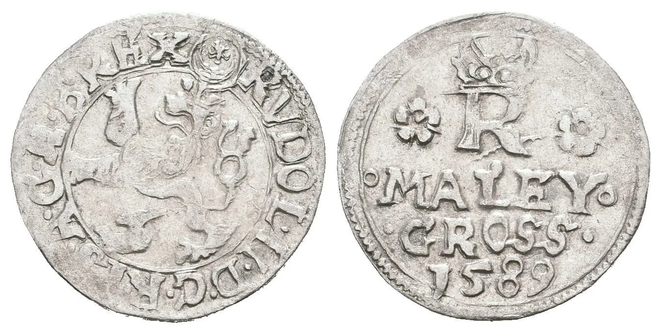 Malý groš 1589, Jáchymov-Hofmann, HN.8a (opis 7c), patina, rysky — 1