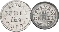 Filipov - Adolf Tomeš, známka na chmel, Pocín. Zn 22 mm + — 2
