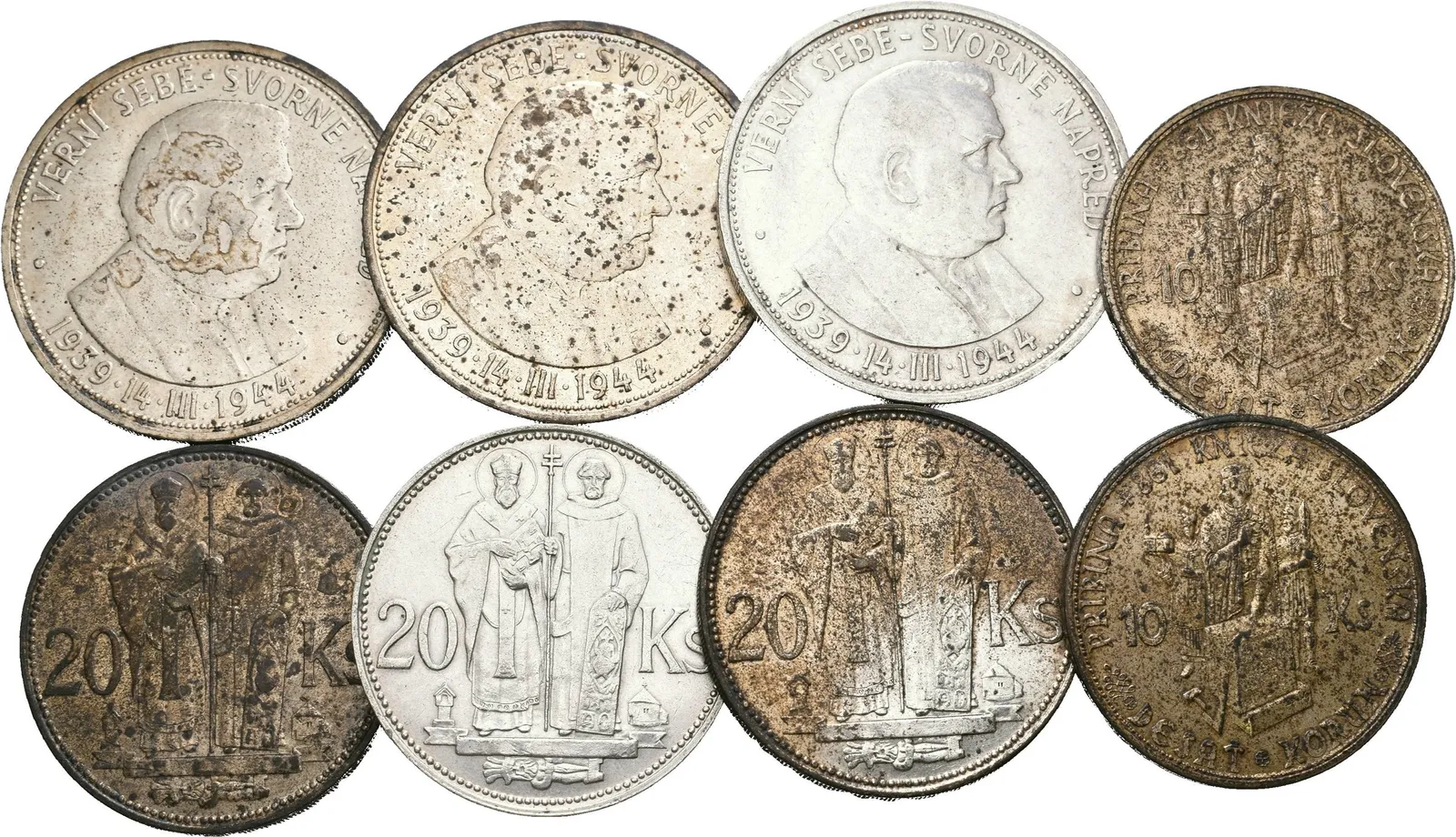 Soubor mincí - 50 Koruna 1944 (3x), 20 Koruna 1941 (3x), 10 Koruna 1944, — 1