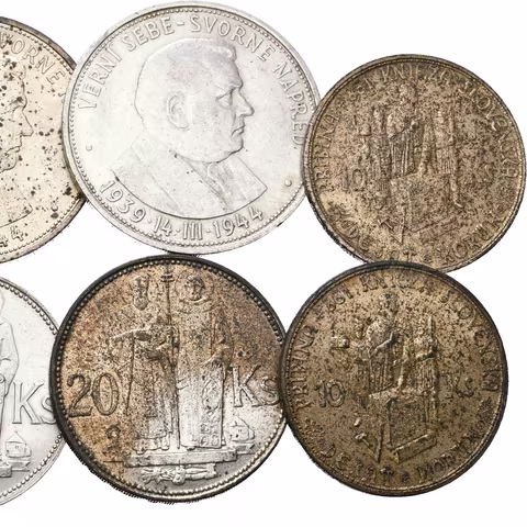 Soubor mincí - 50 Koruna 1944 (3x), 20 Koruna 1941 (3x), 10 Koruna 1944,