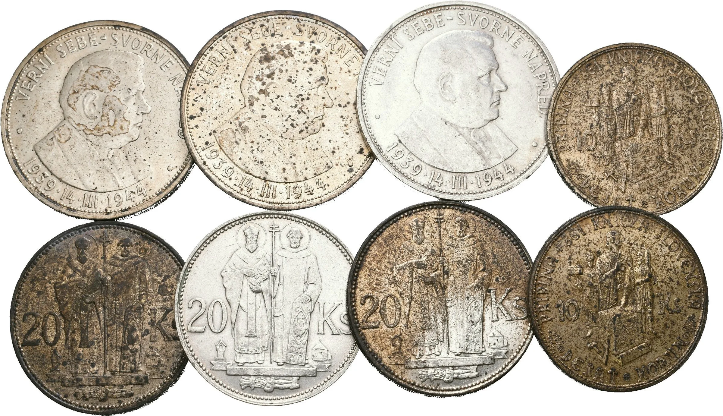 Soubor mincí - 50 Koruna 1944 (3x), 20 Koruna 1941 (3x), 10 Koruna 1944, — 1