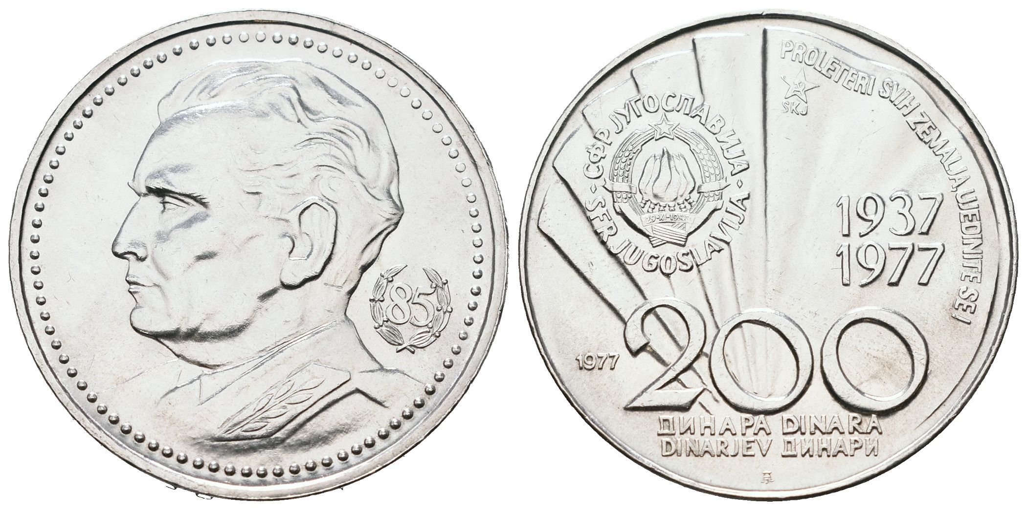 Jugoslávie, 200 Dinár 1977 - 85. narozeniny Josipa Broze Tita