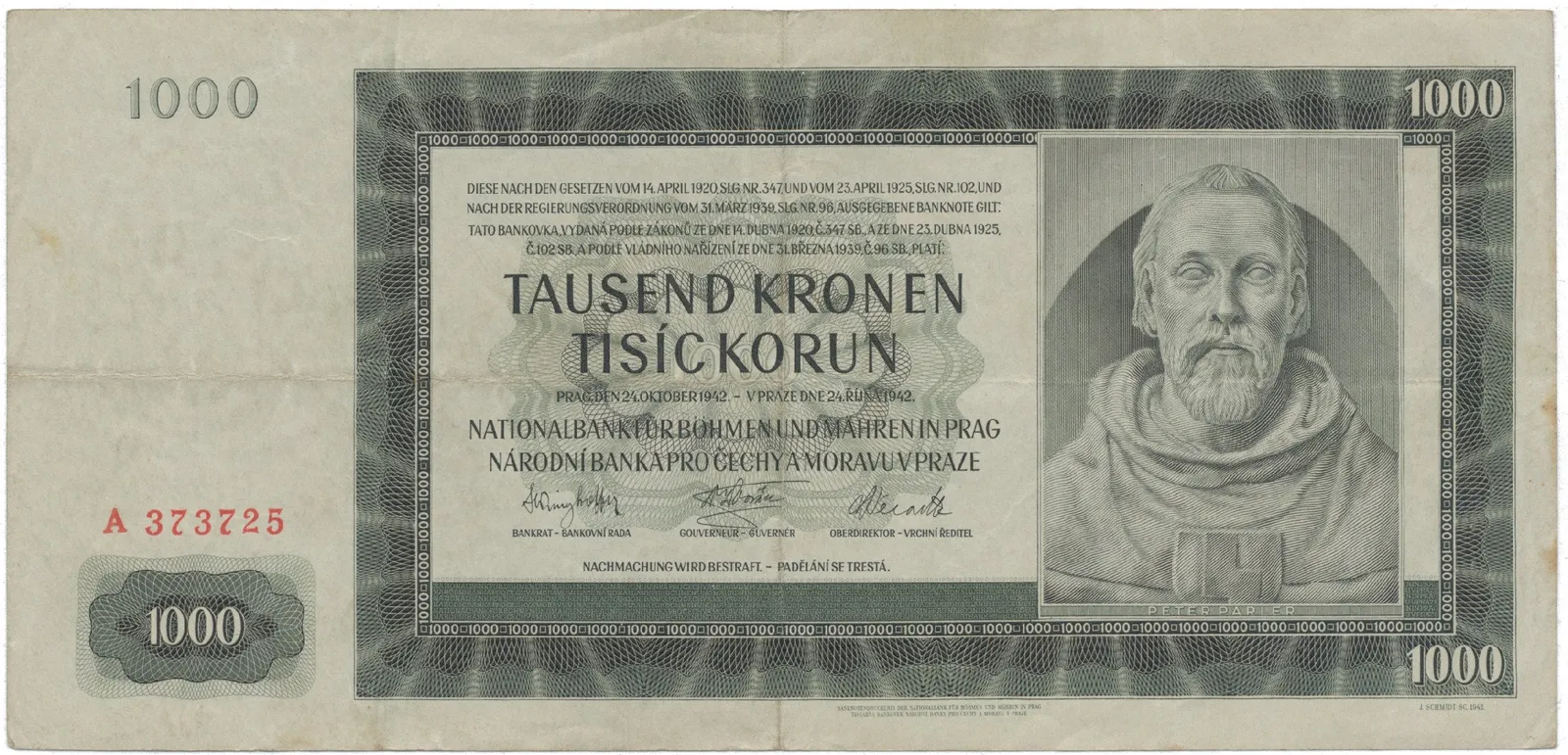 1000 Koruna 1942, I. vydání, série A, Hej.38a