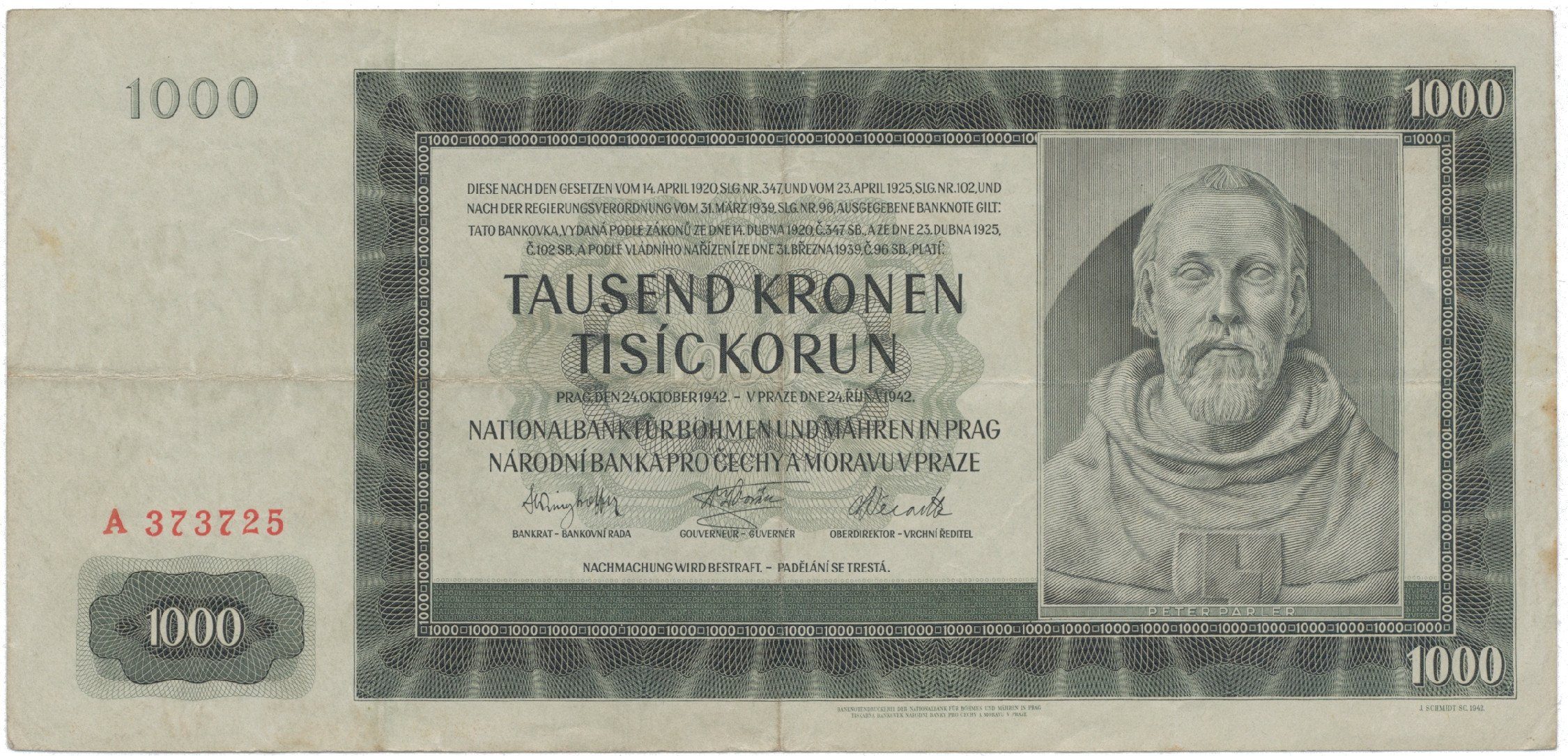 1000 Koruna 1942, I. vydání, série A, Hej.38a