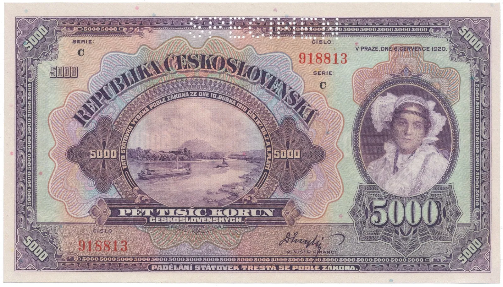 5000 Koruna 1920, série C, SPECIMEN, Hej.17b.S1
