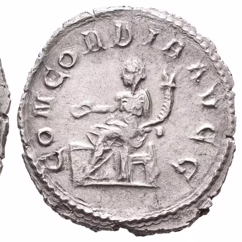 Antoninian, 246 - 248, Rv: CONCORDIA AVGG, sedící Concordia zleva drží