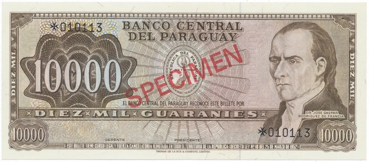 Paraguay, 10.000 Guaranies 1952, SPECIMEN, P.204cs