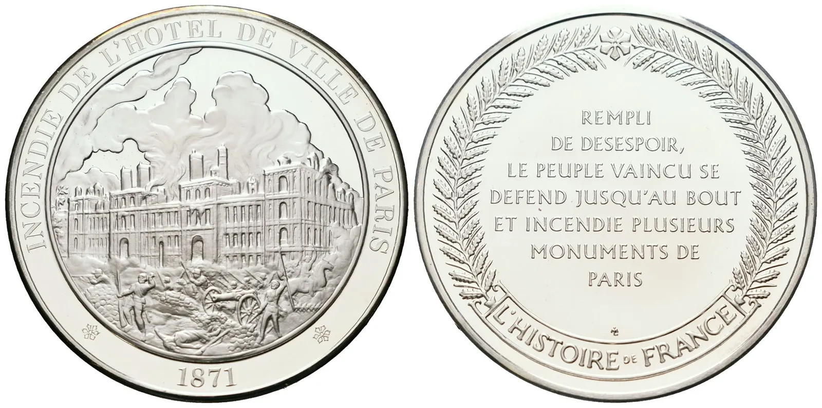 Francie - AR Medaile b.l. - Incendie de l'Hôtel de Ville de Paris