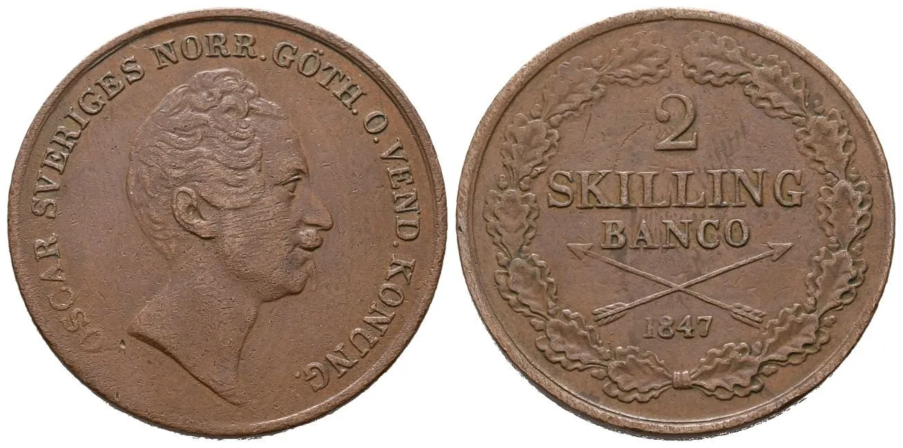 Švédsko, 2 Skilling 1847