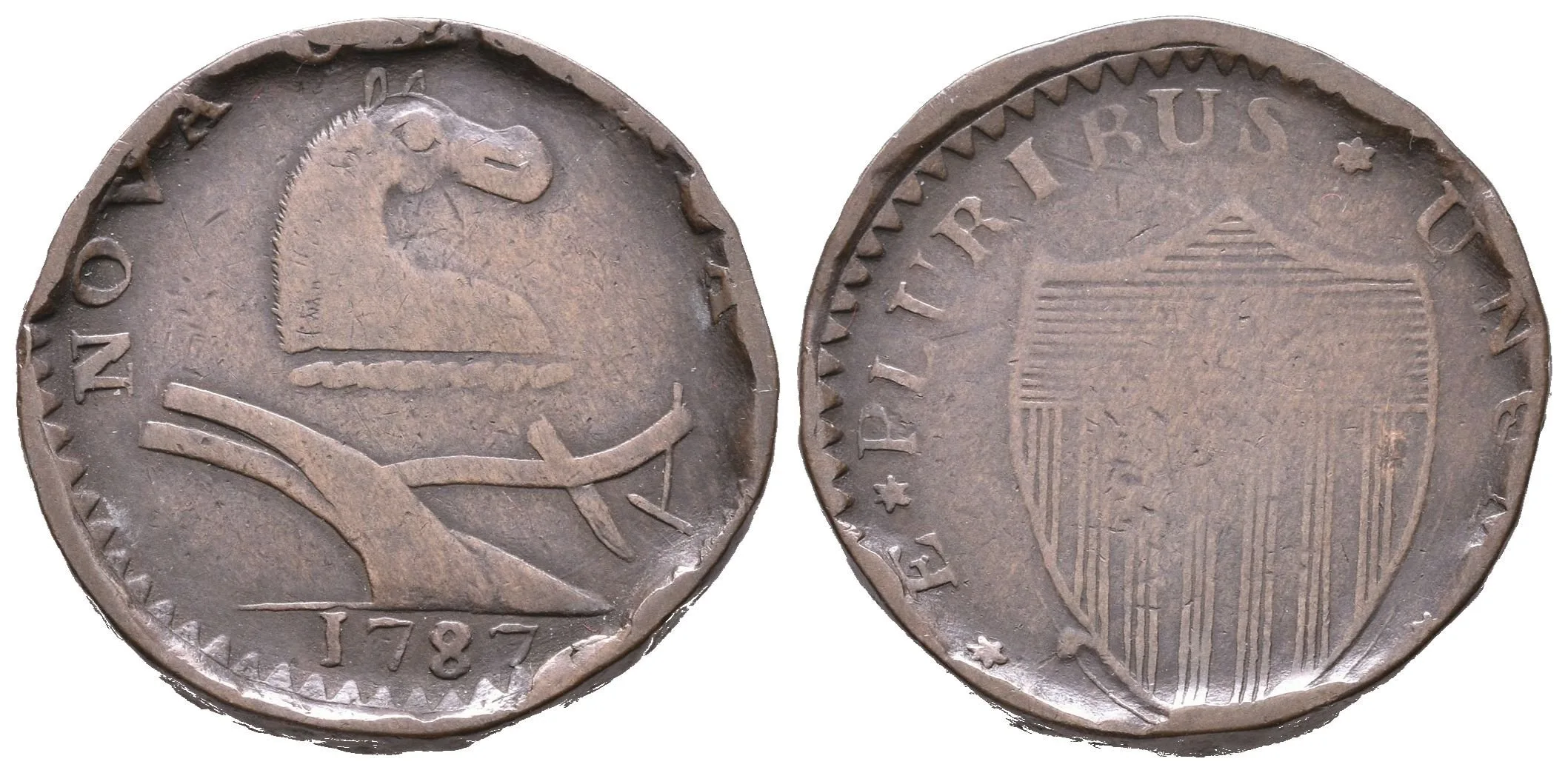AE Žeton 1787 - 1/2 Pence New Jersey Trident Shield, Cu 26 mm, — 1