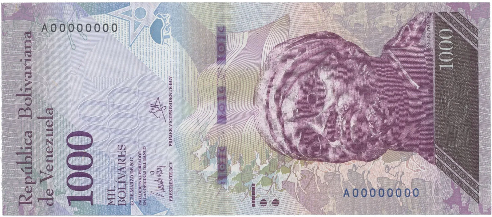 Venezuela, 1000 Bolivares 2017, anulát - vzor, A 00000000, P.94bsA
