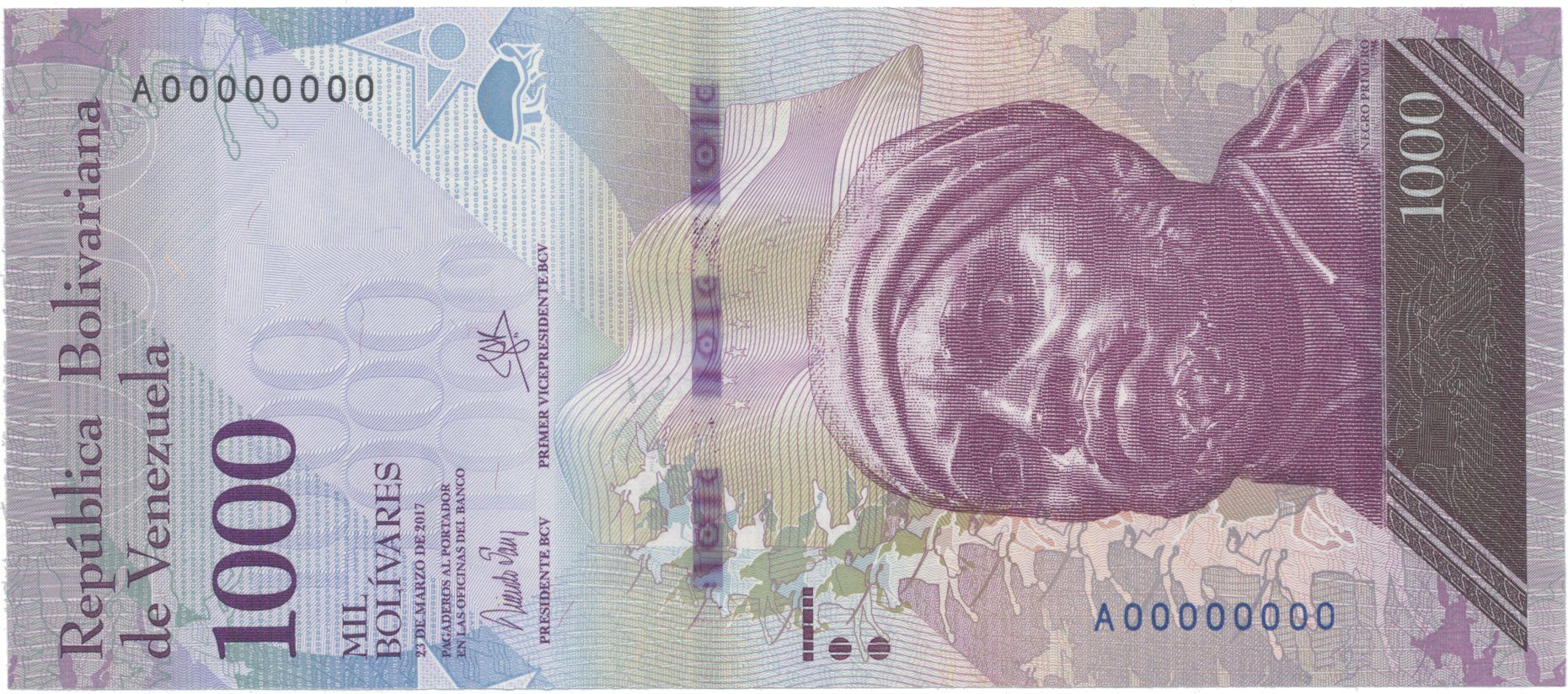 Venezuela, 1000 Bolivares 2017, anulát - vzor, A 00000000, P.94bsA