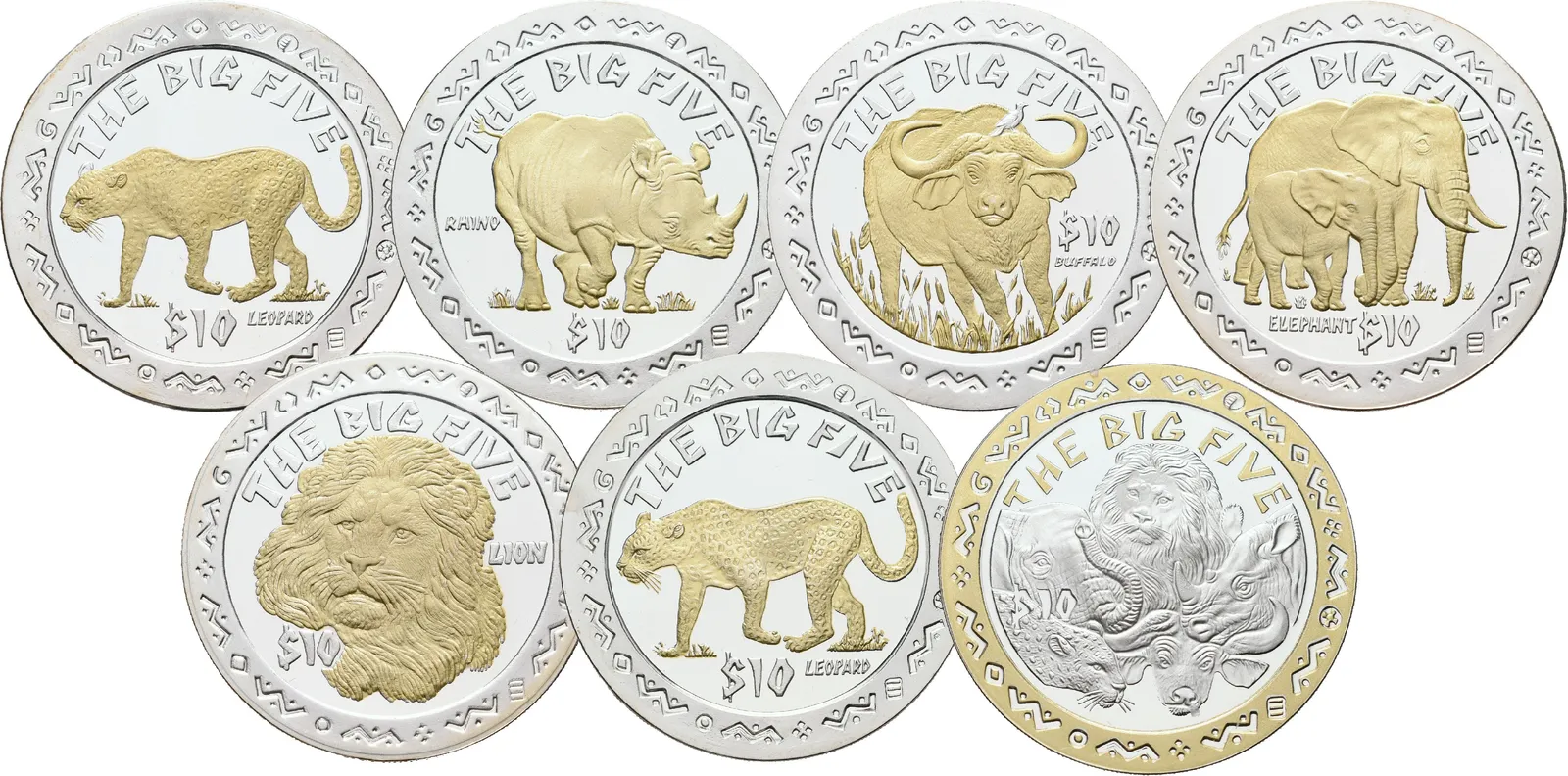 Sierra Leone, Big Five - sada stříbrných mincí 10 Dollars 2001