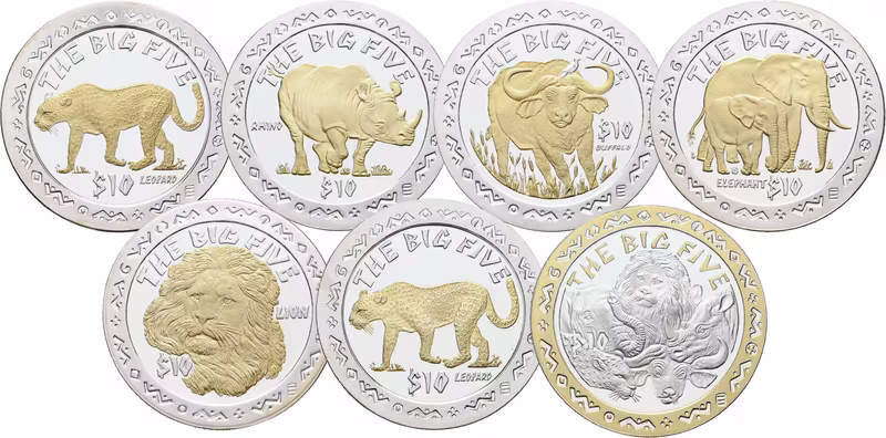Sierra Leone, Big Five - sada stříbrných mincí 10 Dollars 2001