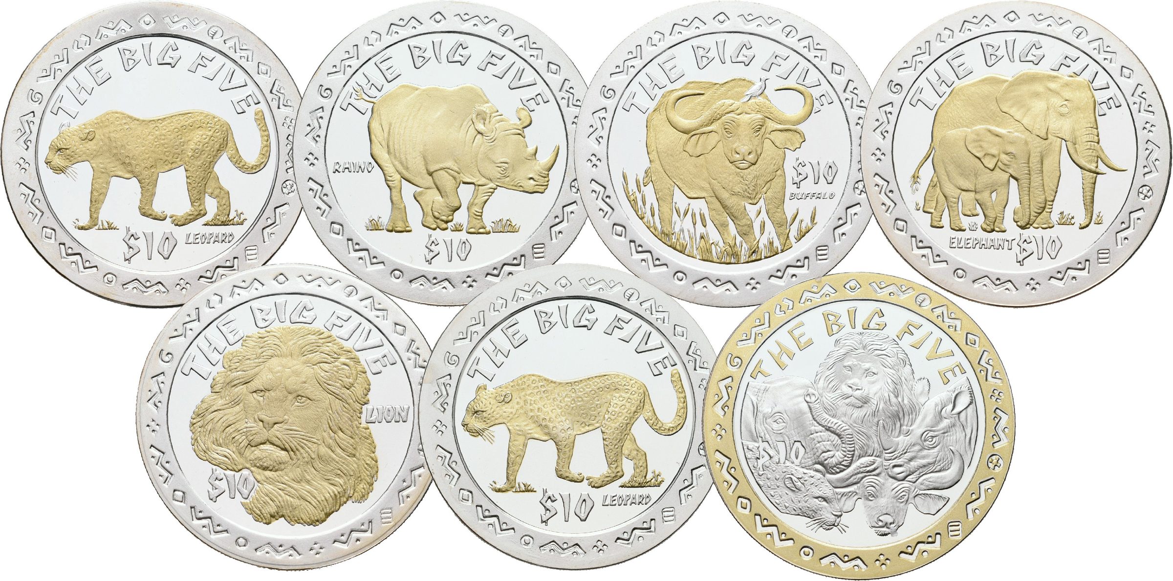 Sierra Leone, Big Five - sada stříbrných mincí 10 Dollars 2001