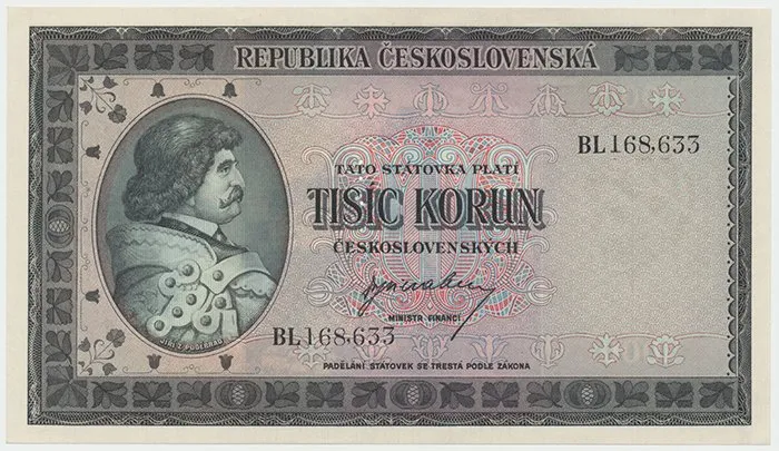 Československo, 1000 Koruna b.d. (1945), perforace 3 md svisle, Hej.76a