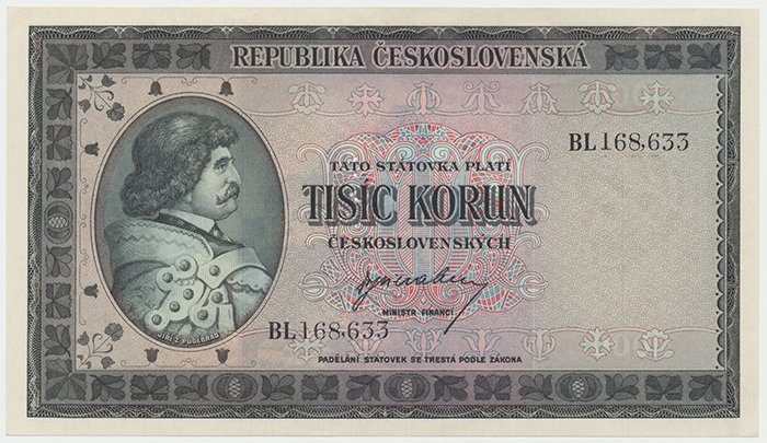 Československo, 1000 Koruna b.d. (1945), perforace 3 md svisle, Hej.76a