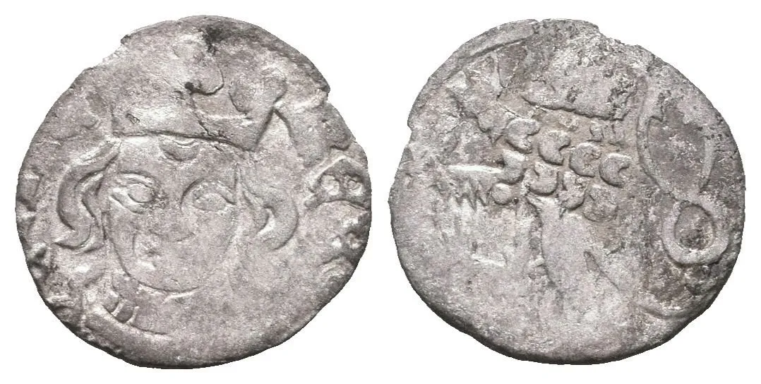 Peníz (1383 - 1384), bez vnitřního perlovce, Sm. - , Ch.134, Cast.33(?), — 1