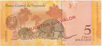 Venezuela, 5 Bolivares 2007, anulát - MUESTRA SIN VALOR, P.89as - fotografie 2