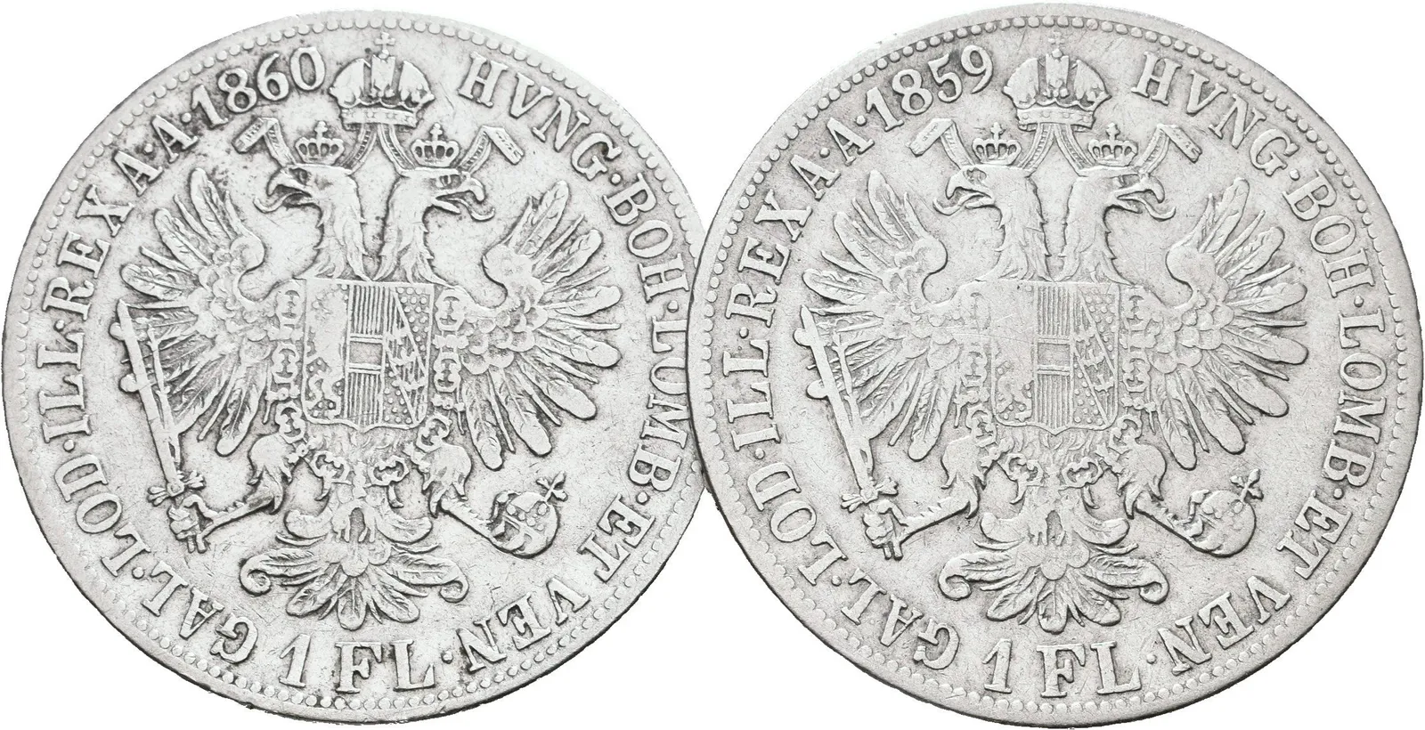 Zlatník 1859 B, 1860 B, špatná zachovalost_2 ks — 1