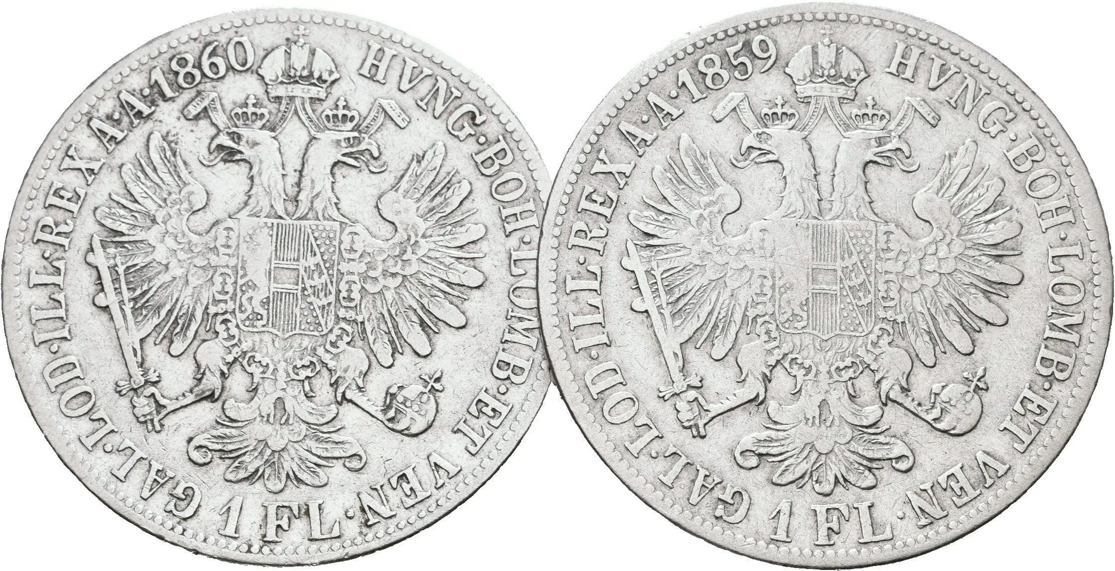 Zlatník 1859 B, 1860 B, špatná zachovalost_2 ks — 1