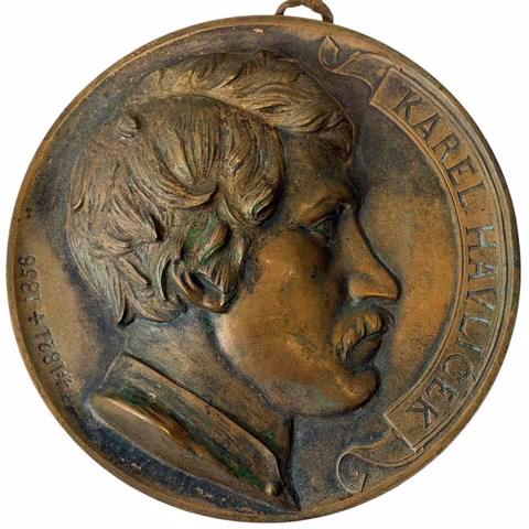 AE Plaketa 1895 - Karel Havlíček Borovský. K národopisné výstavě Českoslovanské