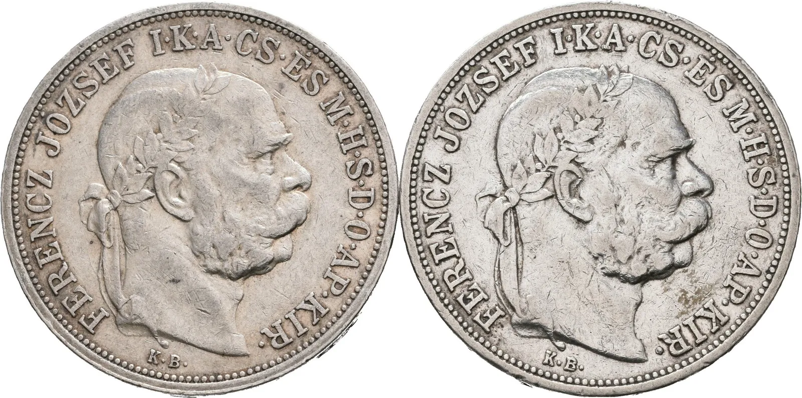 5 Koruna 1907 KB, 1908 KB, škr. a hranky, oběh_2 ks — 1