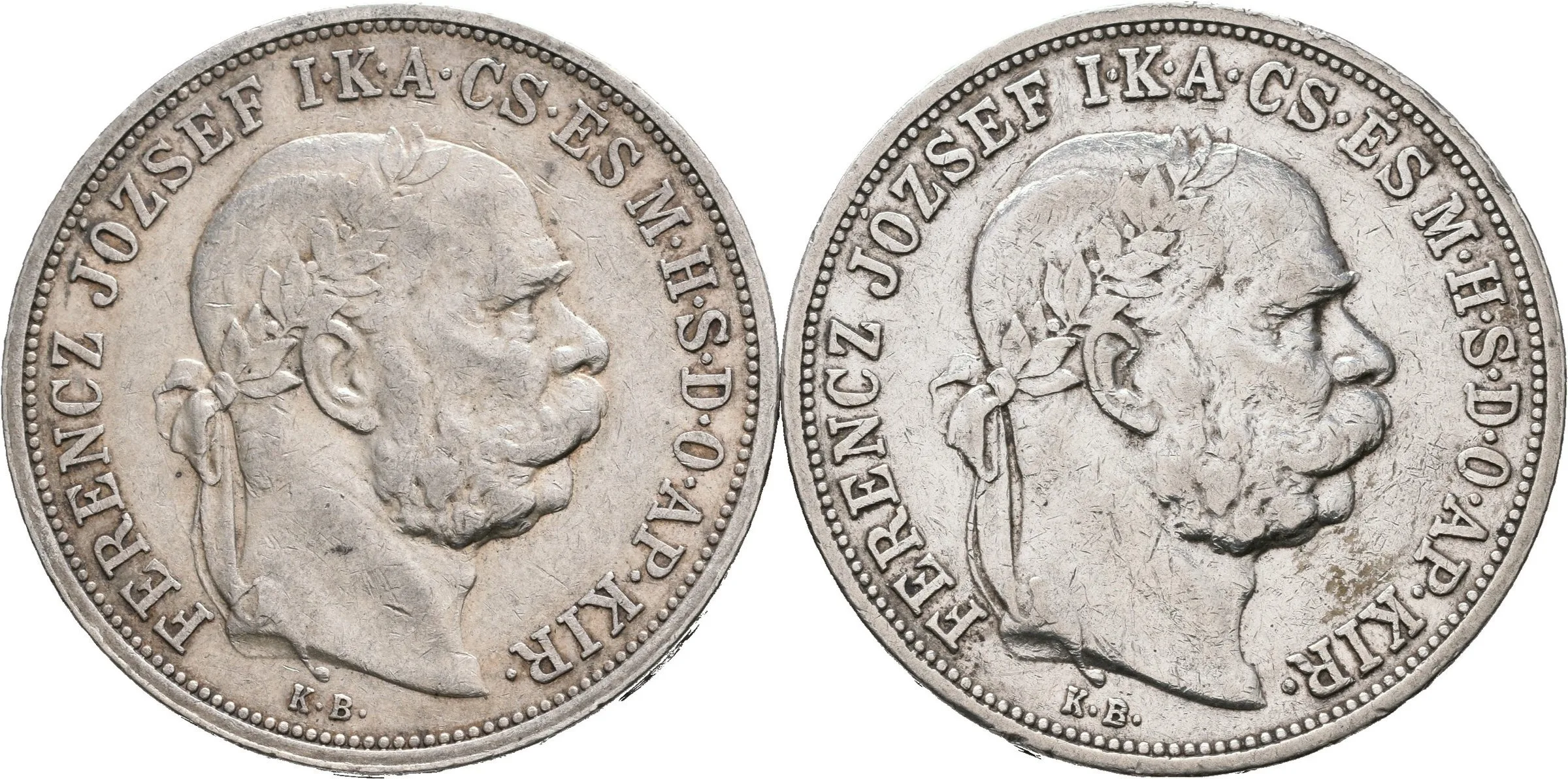 5 Koruna 1907 KB, 1908 KB, škr. a hranky, oběh_2 ks — 1