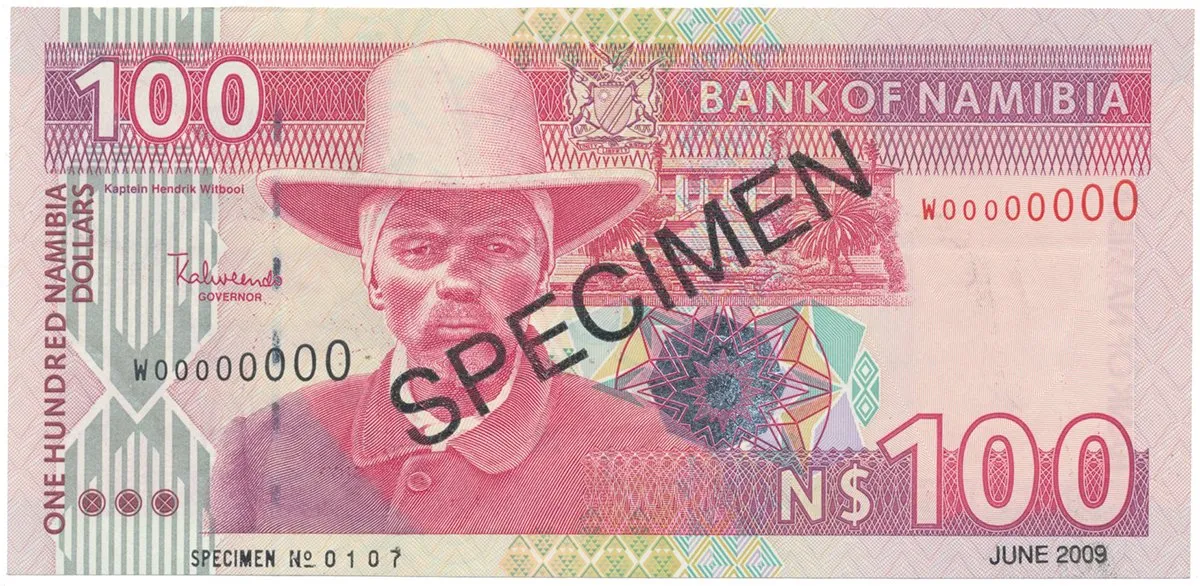 Namíbie, 100 Namibia Dollars (2003), bankovní vzor, W 00000000, P.9As