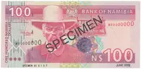 Namíbie, 100 Namibia Dollars (2003), bankovní vzor, W 00000000, P.9As
