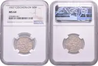 50 Haléř 1927, etue NGC, hodnocení MS 64, pouze 1 exemplář v lepším hodnocení, — 2